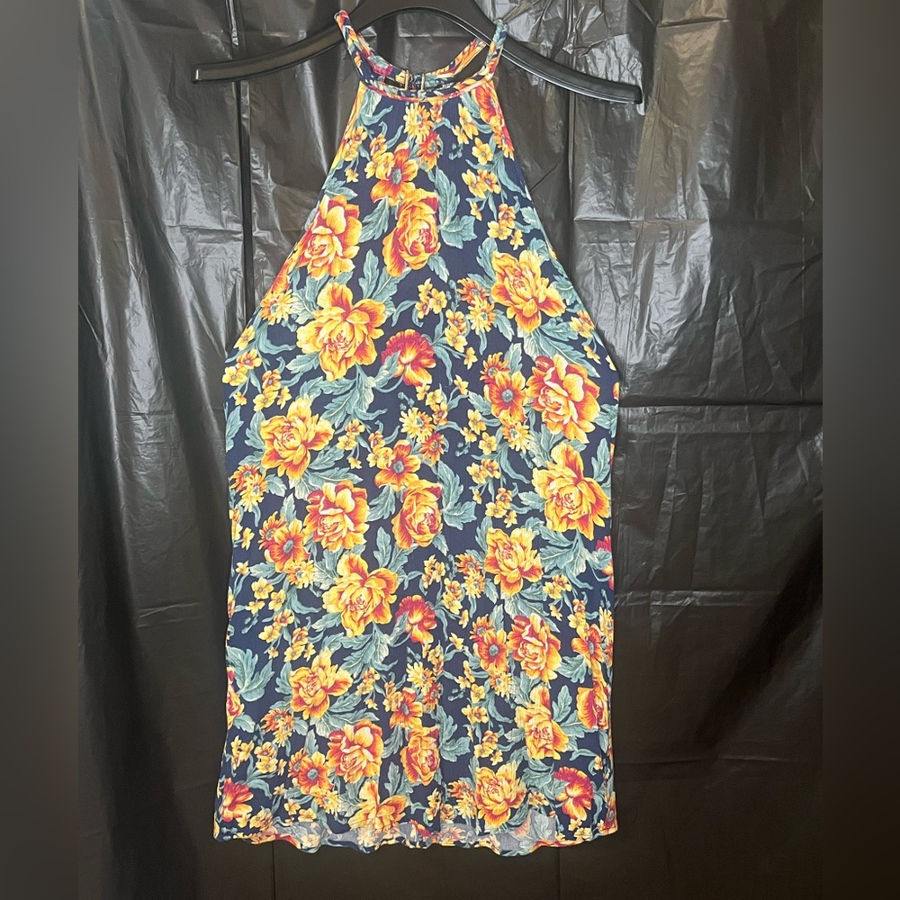 American Eagle Outfitters Floral Halter Top Dress- Navy Blue and Yellow